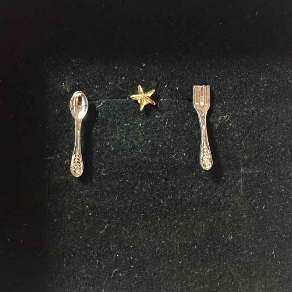 Petite dainty fork and spoon silver earrings